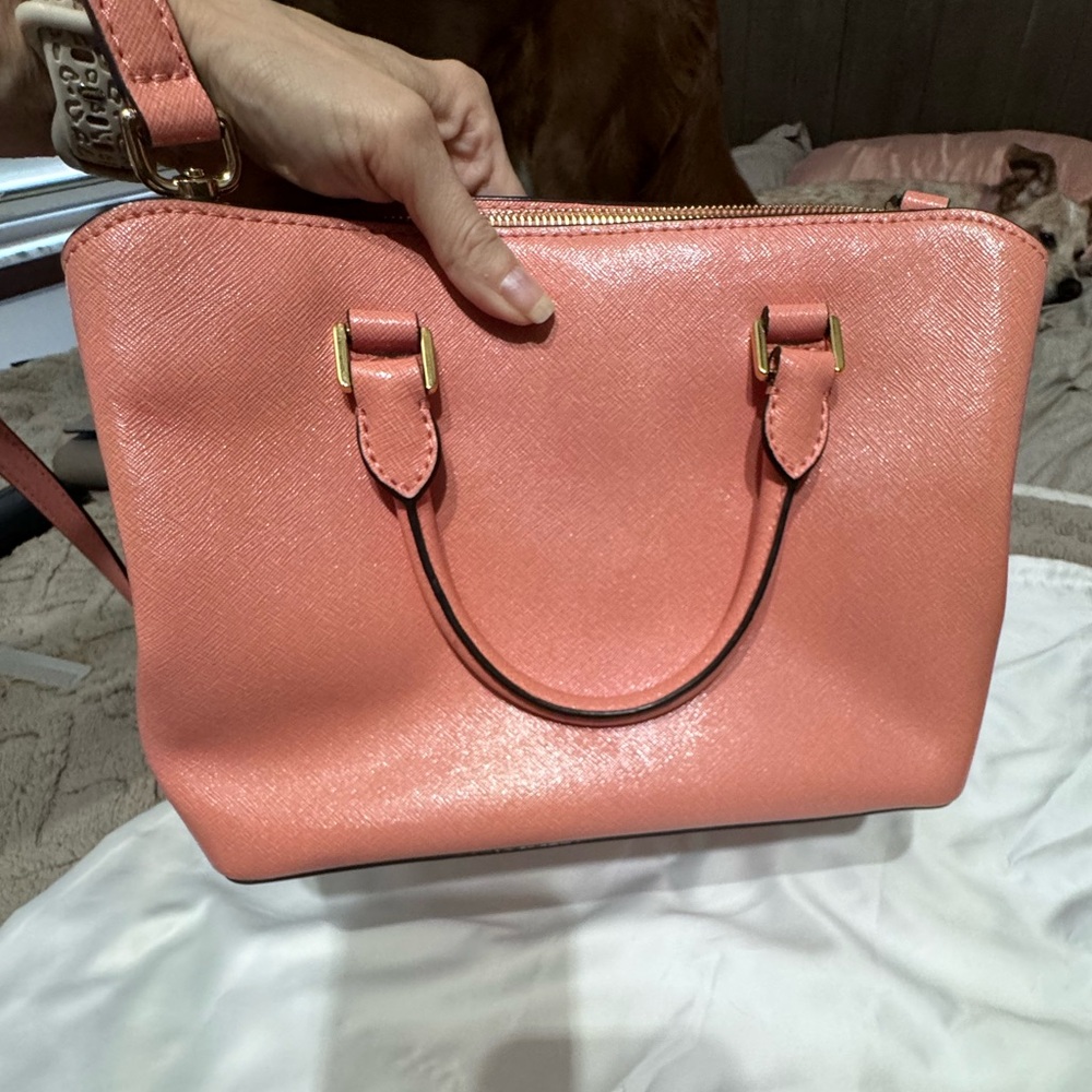 Unique peachy pink shimmer Michael Kors purse with lots of life left! Crossbody